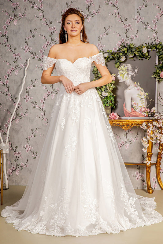 Jewel Off Shoulder A-Line Women Bridal Dress by GLS by Gloria - GL3481 - Special Occasion/Curves