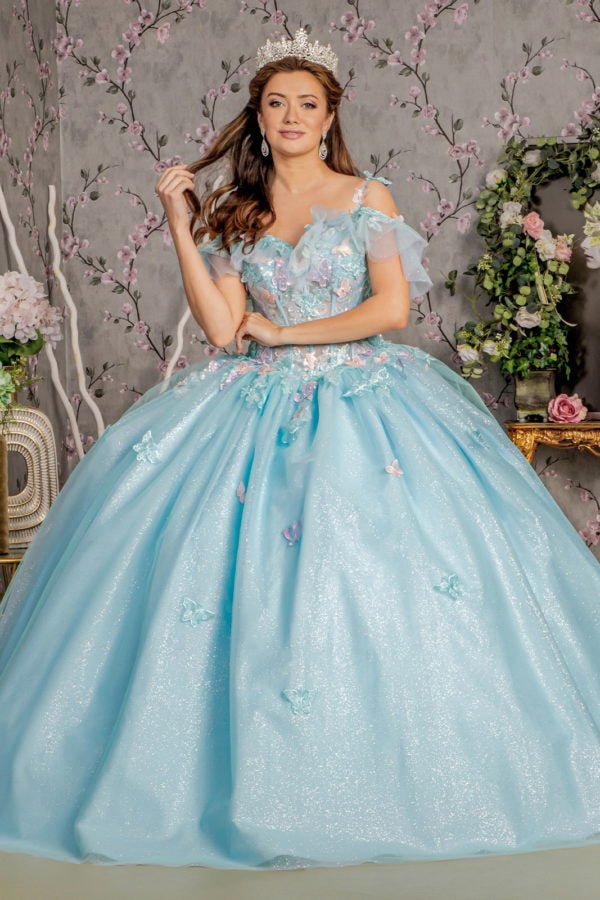3D Butterfly Sweetheart Neckline Quinceanera Dress by GLS by Gloria