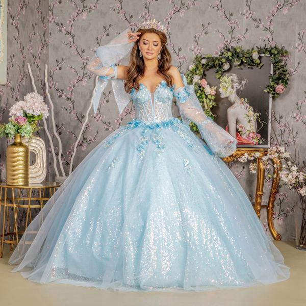 3D Flower Sweetheart Neckline Quinceanera Dress by GLS by Gloria