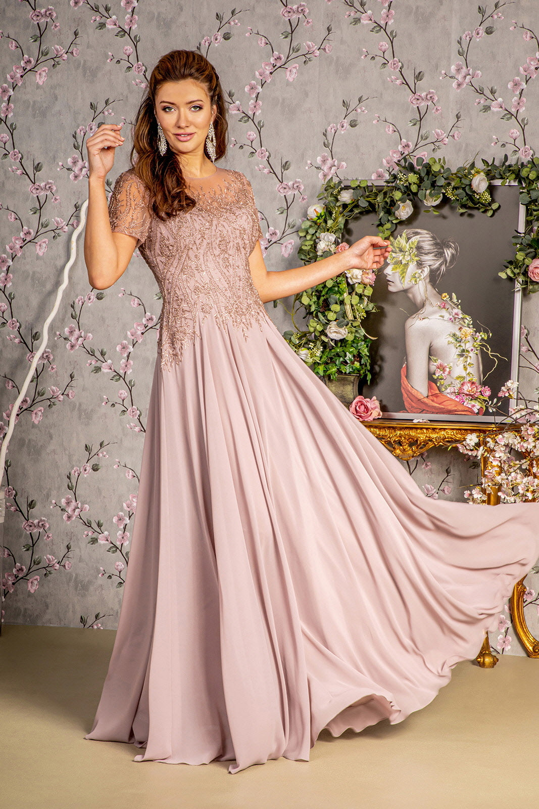 Bead Embroidered Sleeve A-Line Women Formal Dress by GLS by Gloria - GL3492