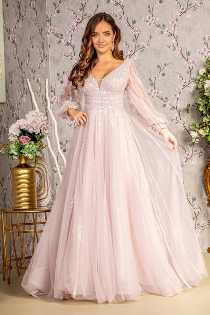 Puffy Sleeves Glitter Gowns For Wedding GLS By Gloria GL3495 Prom Dress Mauve NewYorkDress Puffy Sleeves Glitter Gowns For Wedding GLS By Gloria GL3495 Prom Dress Mauve NewYorkDress