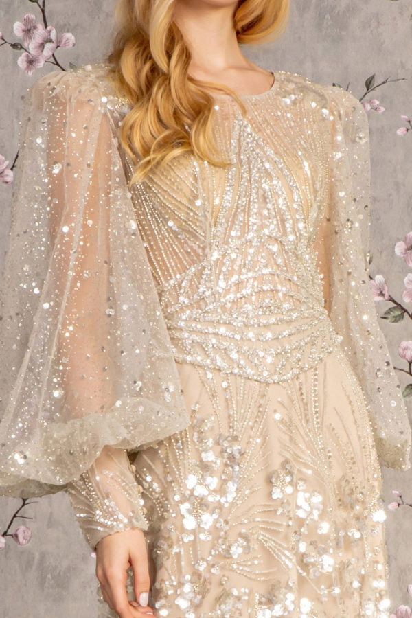 womens gold glitter dress Purple Net with Glitter Powder Pasting and Off Shoulder Sleeve Gown main image 0