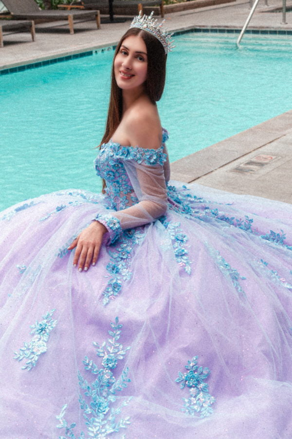 Off Shoulder Long Sleeve Ball Gown by GLS Gloria GL3503 3XL / Lilac/Blue