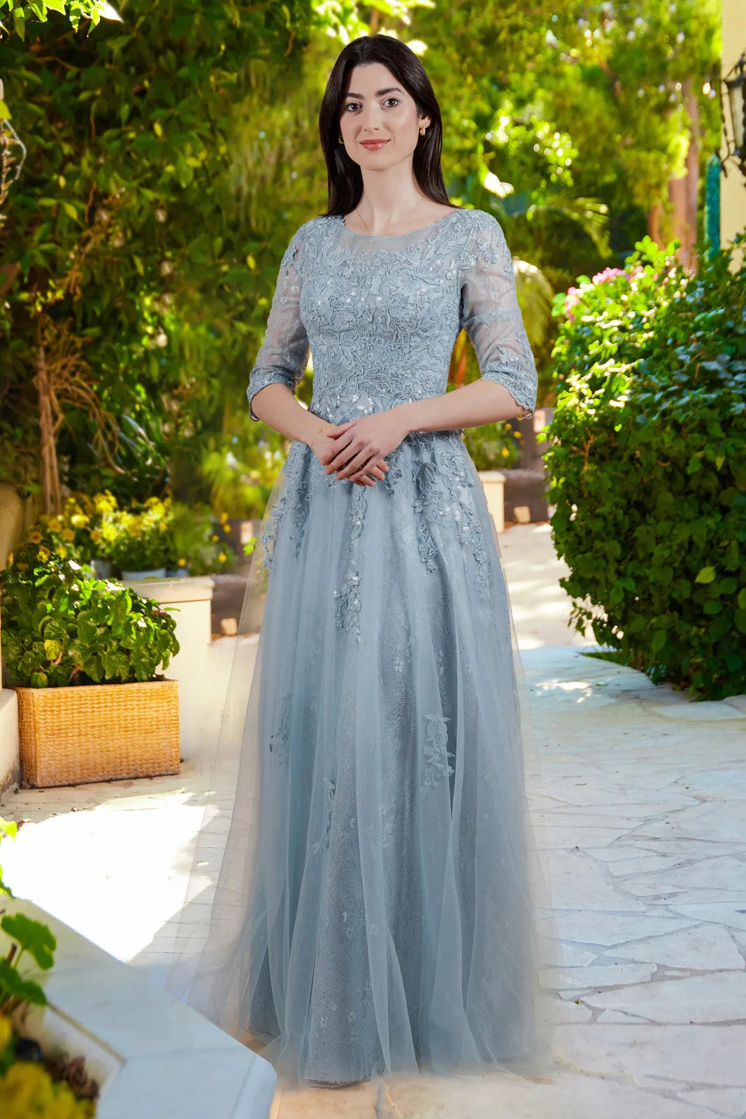 Embroidery Sequin Boat Neckline Women Formal Dress by Elizabeth K - GL3629 - Special Occasion/Curves