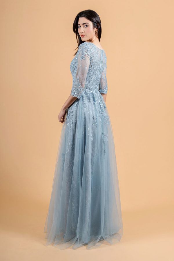 Embroidery Sequin Boat Neckline Women Formal Dress by Elizabeth K - GL3629