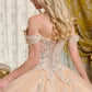 Glitter Netting V-Neckline Quinceanera Dress by Elizabeth K - GL3630