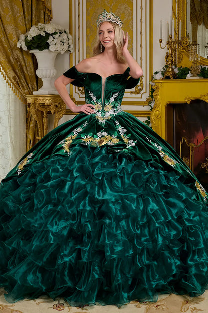Organza Off Shoulder Velvet Quinceanera Dress by Elizabeth K - GL3637