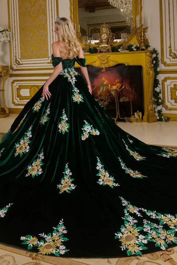 Organza Off Shoulder Velvet Quinceanera Dress by Elizabeth K - GL3637