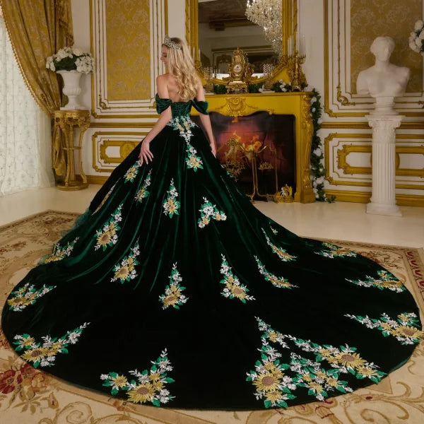 Organza Off Shoulder Velvet Quinceanera Dress by Elizabeth K - GL3637