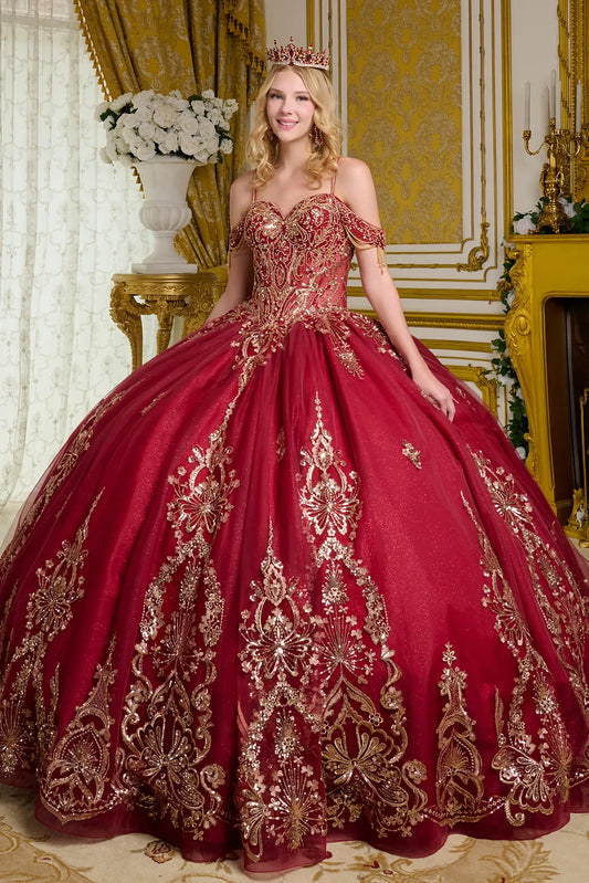 Glitter Cut-Away Shoulder Sequin Quinceanera Dress by Elizabeth K - GL3639