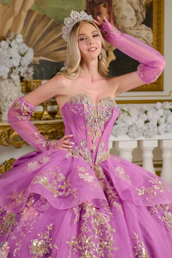 Glitter V-Neckline Tulle Quinceanera Dress by Elizabeth K - GL3647