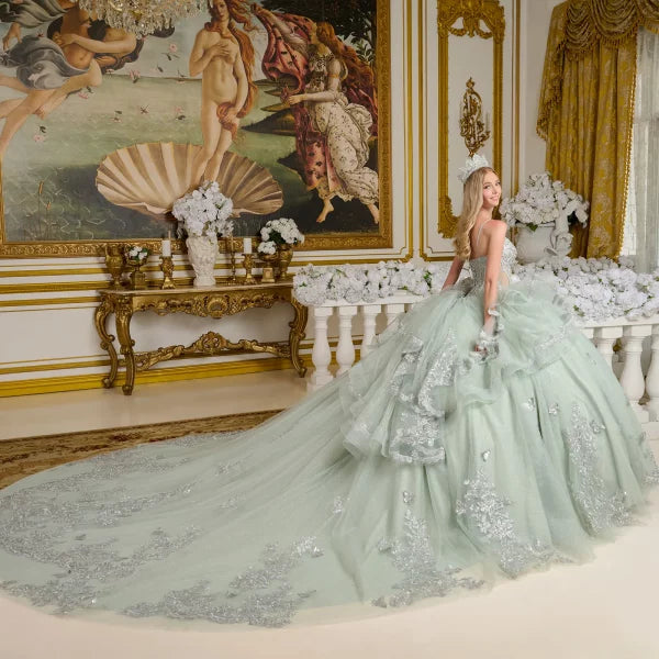 Spaghetti Strap V-Neckline Tulle Quinceanera Dress by Elizabeth K - GL3649