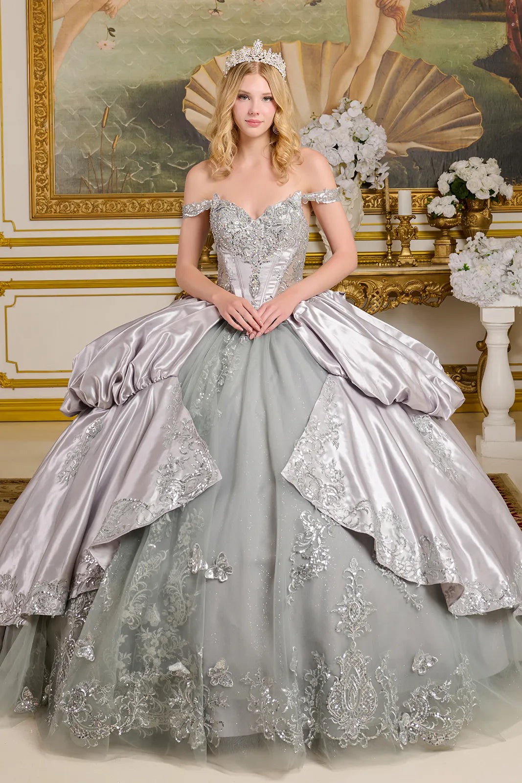 Embroidery V-Neckline Straps Quinceanera Dress by Elizabeth K - GL3652