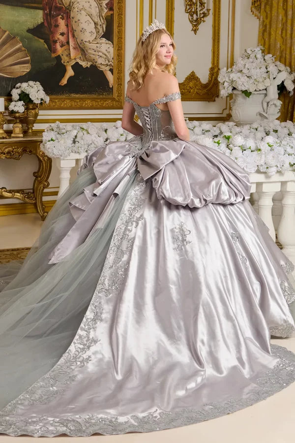 Embroidery V-Neckline Straps Quinceanera Dress by Elizabeth K - GL3652 Silver / M Embroidery V-Neckline Straps Quinceanera Dress by Elizabeth K - GL3652 Silver / M