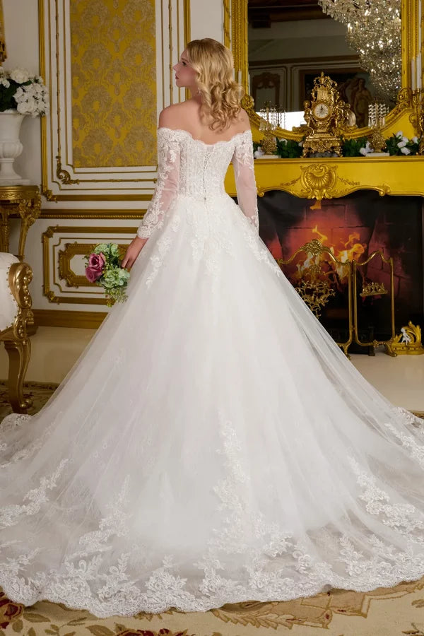 Embroidery Long Sleeve A-Line Wedding Gown GLS by Gloria