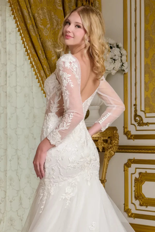 long sleeve trumpet wedding dress Long Sleeve Bridal Mermaid Gown by GLS Gloria GL3659 L / Off White