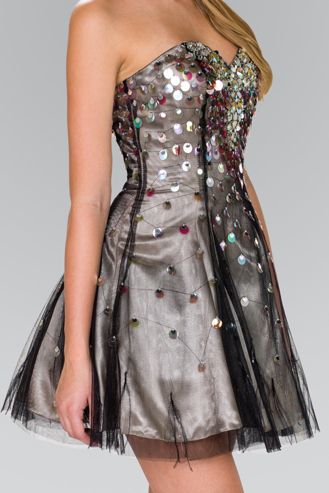Elizabeth K - GS1023 - Sparkling Sequin Strapless Sweetheart Cocktail Dress - Short