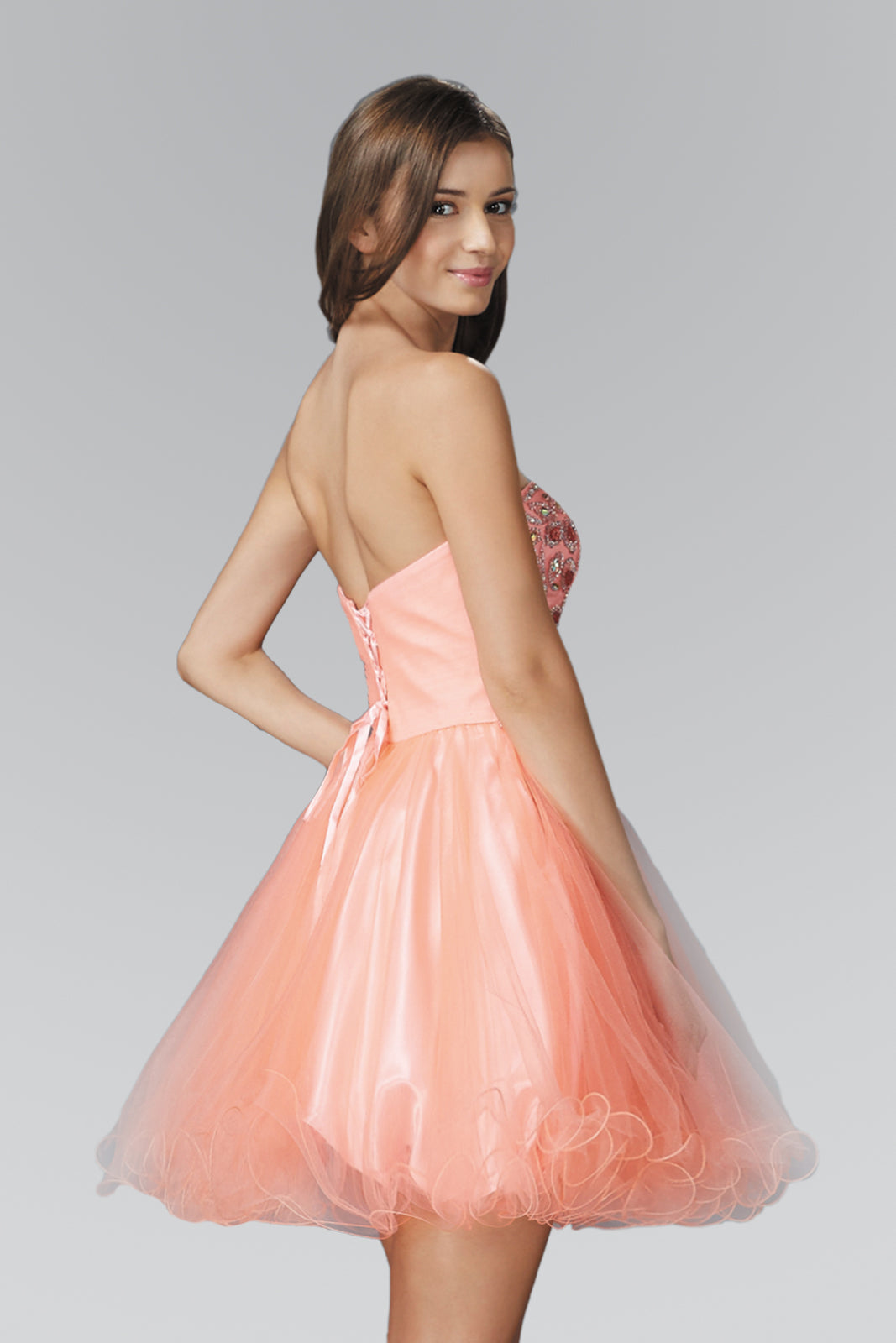 Elizabeth K - GS2132 - Embellished Bodice Sweetheart Tulle Cocktail Dress - Short