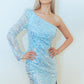 Elizabeth K - GS3092 - Sequin Asymmetric Neckline Cocktail Dress - Short