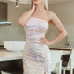 Elizabeth K - GS3093 - Sequin Straight Across Neck Cocktail Dress - Short