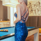 Elizabeth K - GS3093 - Sequin Straight Across Neck Cocktail Dress - Short