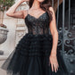 Elizabeth K - GS3511 - Embellished Spaghetti Strap V-Neckline Cocktail Dress - Short