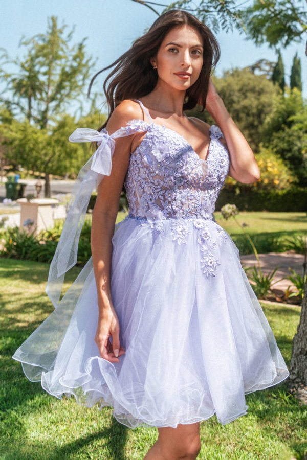 Short Cold Shoulder Bow Dress by Elizabeth KGS3513 - XS / Lilac