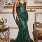 Fitted Floral Glitter Print Corset Mermaid Gown by Ladivine J810 - Special Occasion