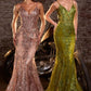 Fitted Floral Glitter Print Corset Mermaid Gown by Ladivine J810 - Special Occasion
