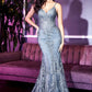 Fitted Floral Glitter Print Corset Mermaid Gown by Ladivine J810 - Special Occasion