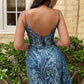 Fitted Flare Glitter Print with Side Peplum Gown by Ladivine J856 - Special Occasion/Curves