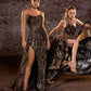 One Shoulder Glitter Tulle Leg Slit Gown by Cinderella Divine J869 - Special Occasion