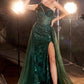 One Shoulder Glitter Tulle Leg Slit Gown by Cinderella Divine J869 - Special Occasion