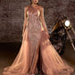 One Shoulder Glitter Tulle Leg Slit Gown by Cinderella Divine J869 - Special Occasion