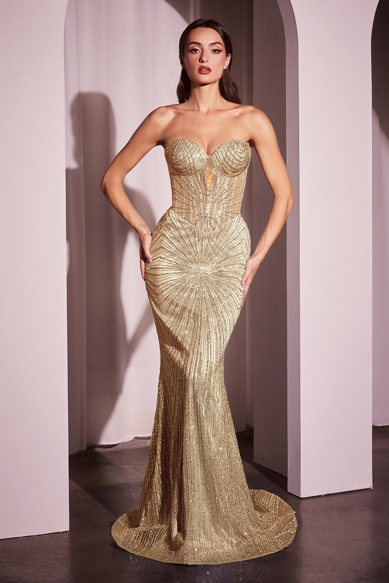 Embellished Strapless Mermaid Gown by Cinderella Divine J871 - Special Occasion