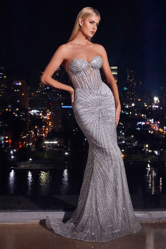Embellished Strapless Mermaid Gown by Cinderella Divine J871 - Special Occasion