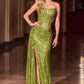 Strapless Scoop Neckline Leg Slit Gown by Cinderella Divine J872 - Special Occasion