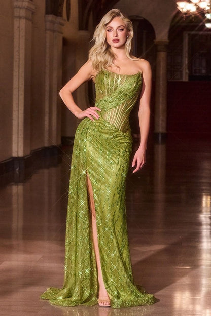 Strapless Scoop Neckline Leg Slit Gown by Cinderella Divine J872 - Special Occasion