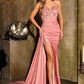 Strapless Sweetheart Neckline Leg Slit Gown by Ladivine J875 - Special Occasion/Curves