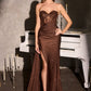 Strapless Sweetheart Neckline Leg Slit Gown by Ladivine J875 - Special Occasion/Curves