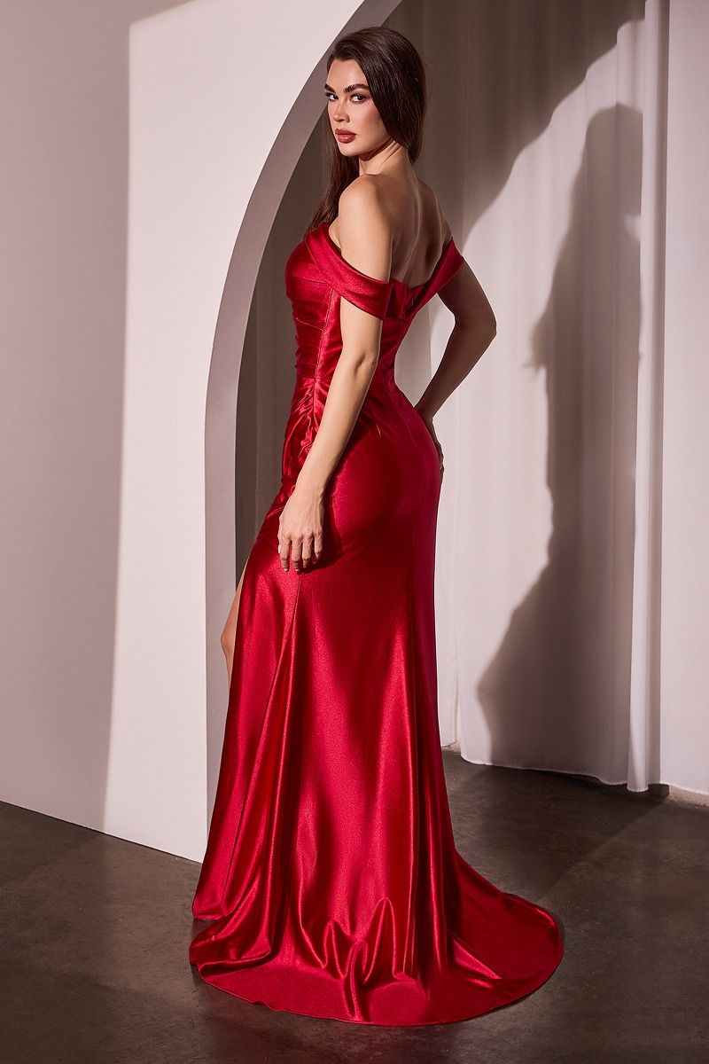 Satin Off The Shoulder Straps Gown By Ladivine J877 - Women Evening Formal Gown - Special Occasion/Curves