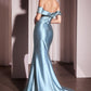 Satin Off The Shoulder Straps Gown By Ladivine J877 - Women Evening Formal Gown - Special Occasion/Curves