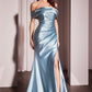 Satin Off The Shoulder Straps Gown By Ladivine J877 - Women Evening Formal Gown - Special Occasion/Curves