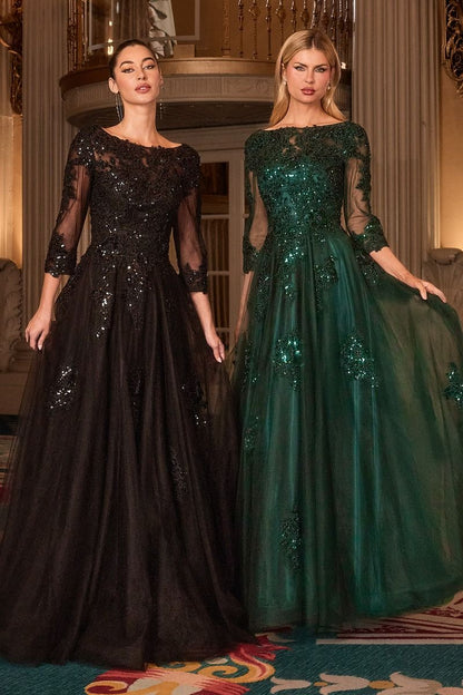 High Neckline Layered Tulle Gown by Cinderella Divine J883 - Special Occasion/Curves