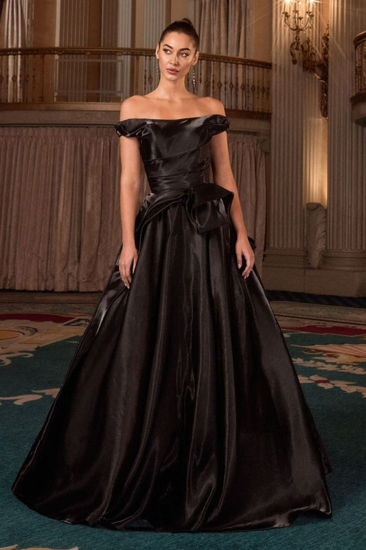 Organza Off The Shoulder Neckline Gown by Cinderella Divine J885 - Special Occasion