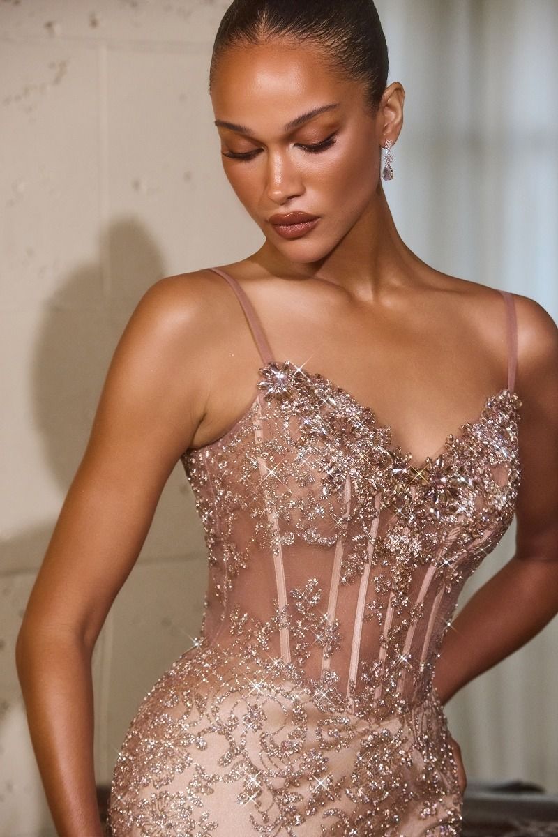 Sheer Corset Sweetheart Neckline Gown By Ladivine J889 - Women Evening Formal Gown - Special Occasion