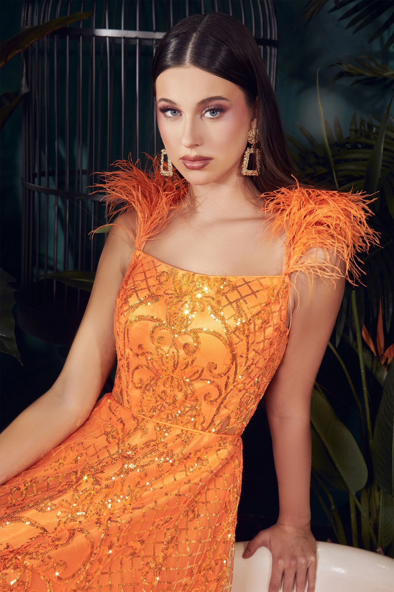 women's neon orange dress LaDivine KV1076 Formal Long A Line Prom Dress