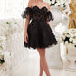 Strapless Glitter Floral Corset Short Dress with Puff Sleeves By Ladivine KV1089