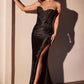 Applique Satin Strapless Leg Slit Gown by Cinderella Divine KV1116 - Special Occasion/Curves