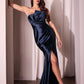 Pleated Satin Strapless Leg Slit Gown By Ladivine KV1118 - Women Evening Formal Gown - Special Occasion